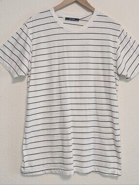 Jac+Jack Cotton Striped T-shirt Tee USA Size Mens Small White Black EUC Nautical